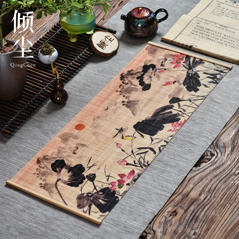 静定 【日出】禅意水墨荷塘小茶席 一人茶垫 新中式干泡台竹子茶席