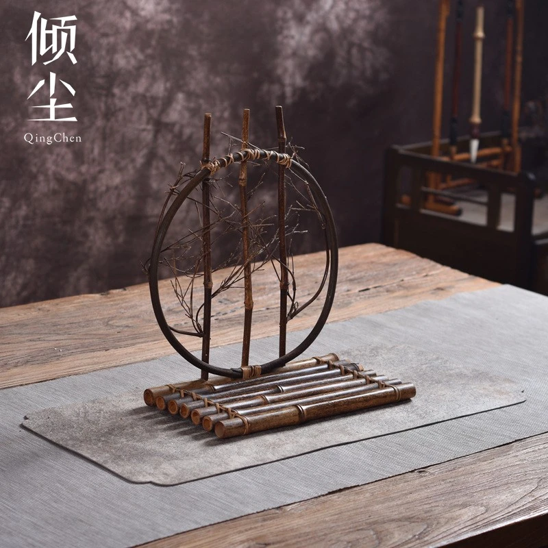 静定 竹编紫竹花器花瓶小原流花道插花花篮手工竹藤编田园禅意茶