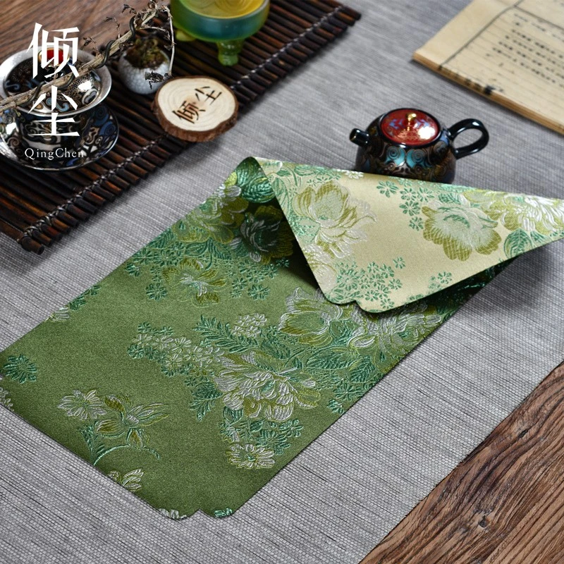 静定 青绿花园 小清新小茶垫 干泡茶席织锦桌旗干泡垫茶盘壶垫茶
