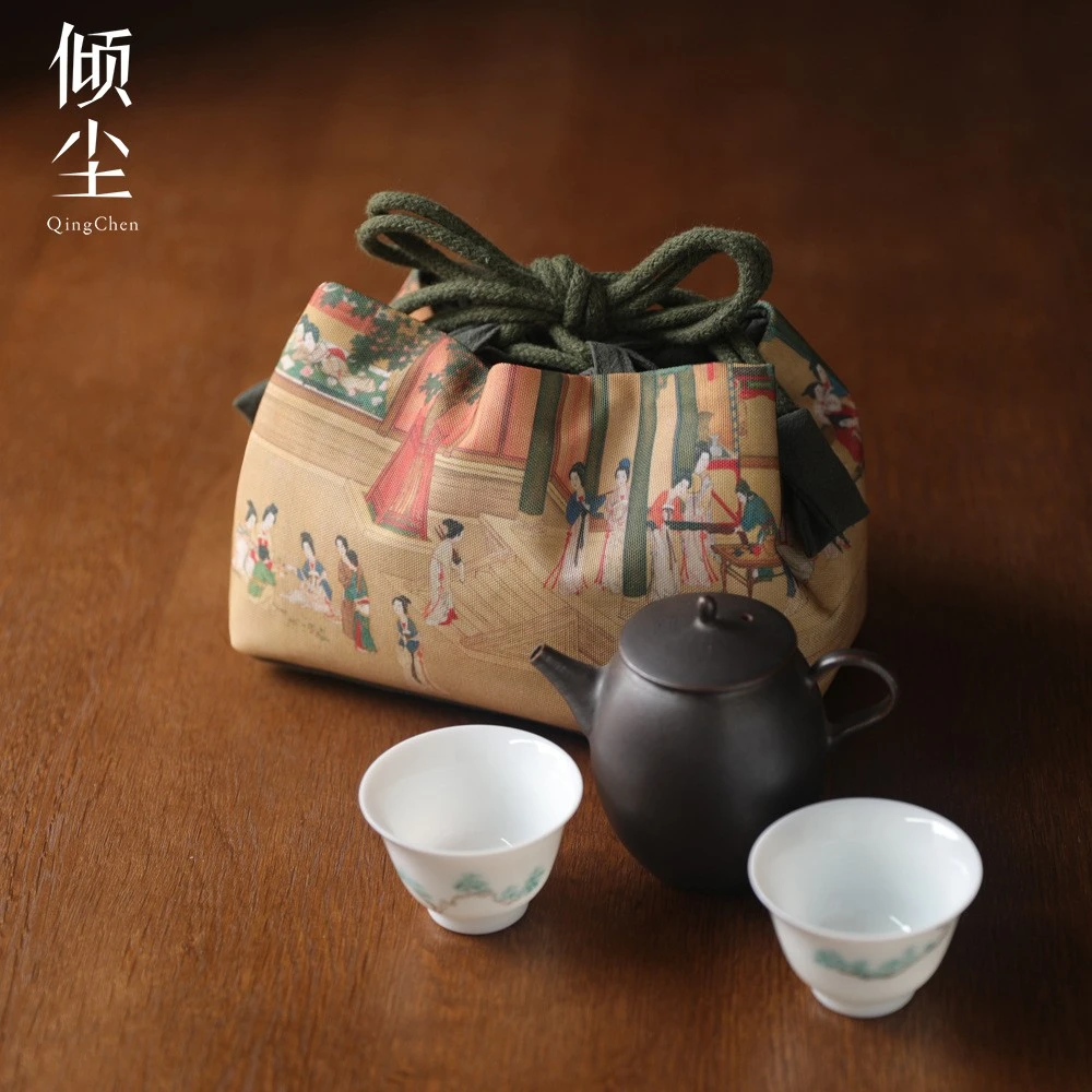 静定 古朴杯袋古画收纳袋加厚收纳包旅行包布袋茶具茶壶一壶两杯