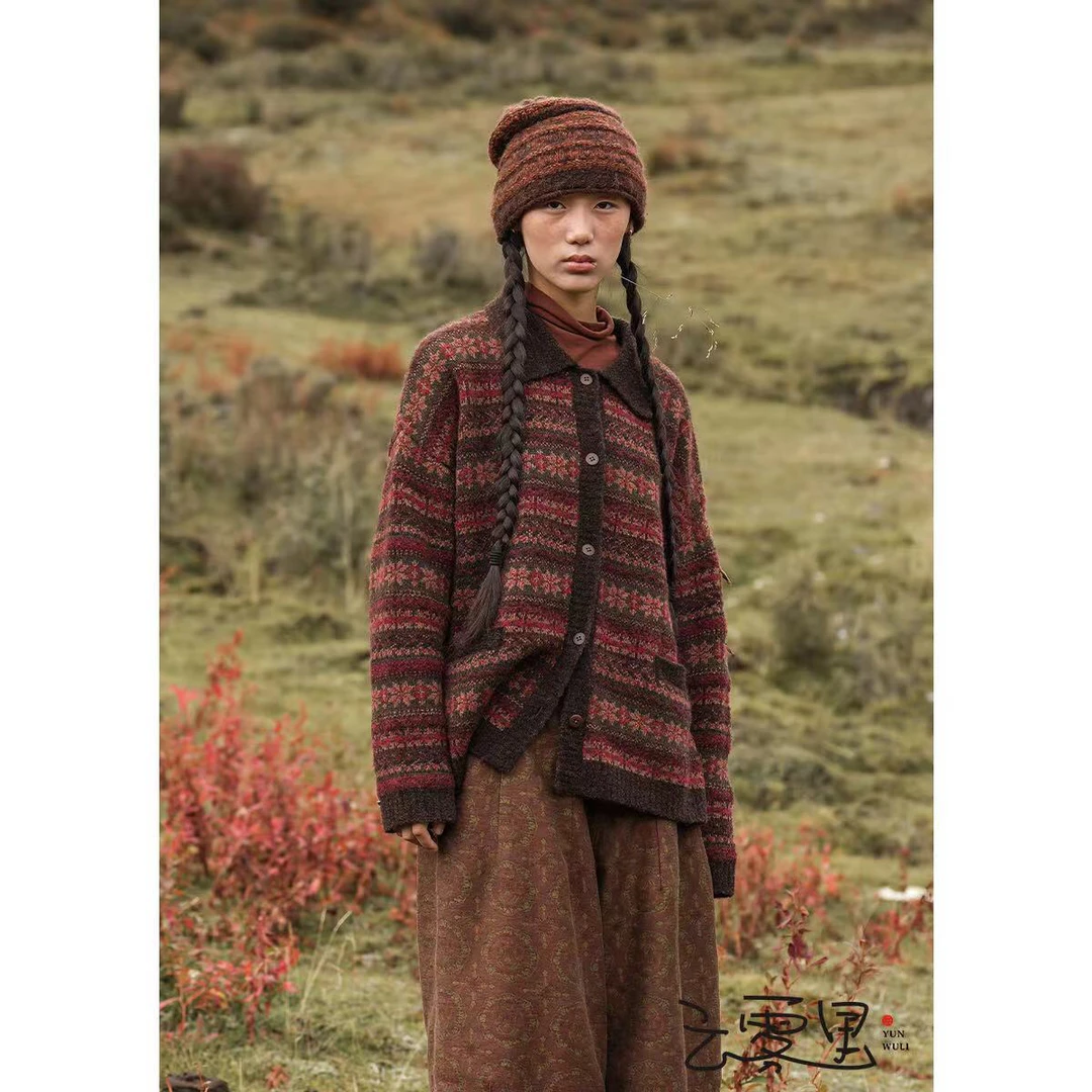 云雾里 原创设计3237复古文艺浪漫恣意纯羊毛针织开衫