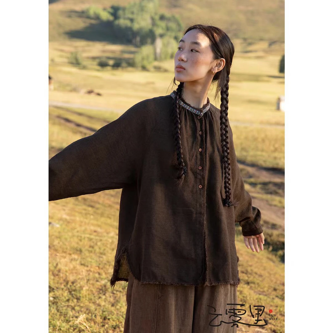 云雾里 原创设计复古文艺浪漫松弛羊毛混纺衬衫 3003