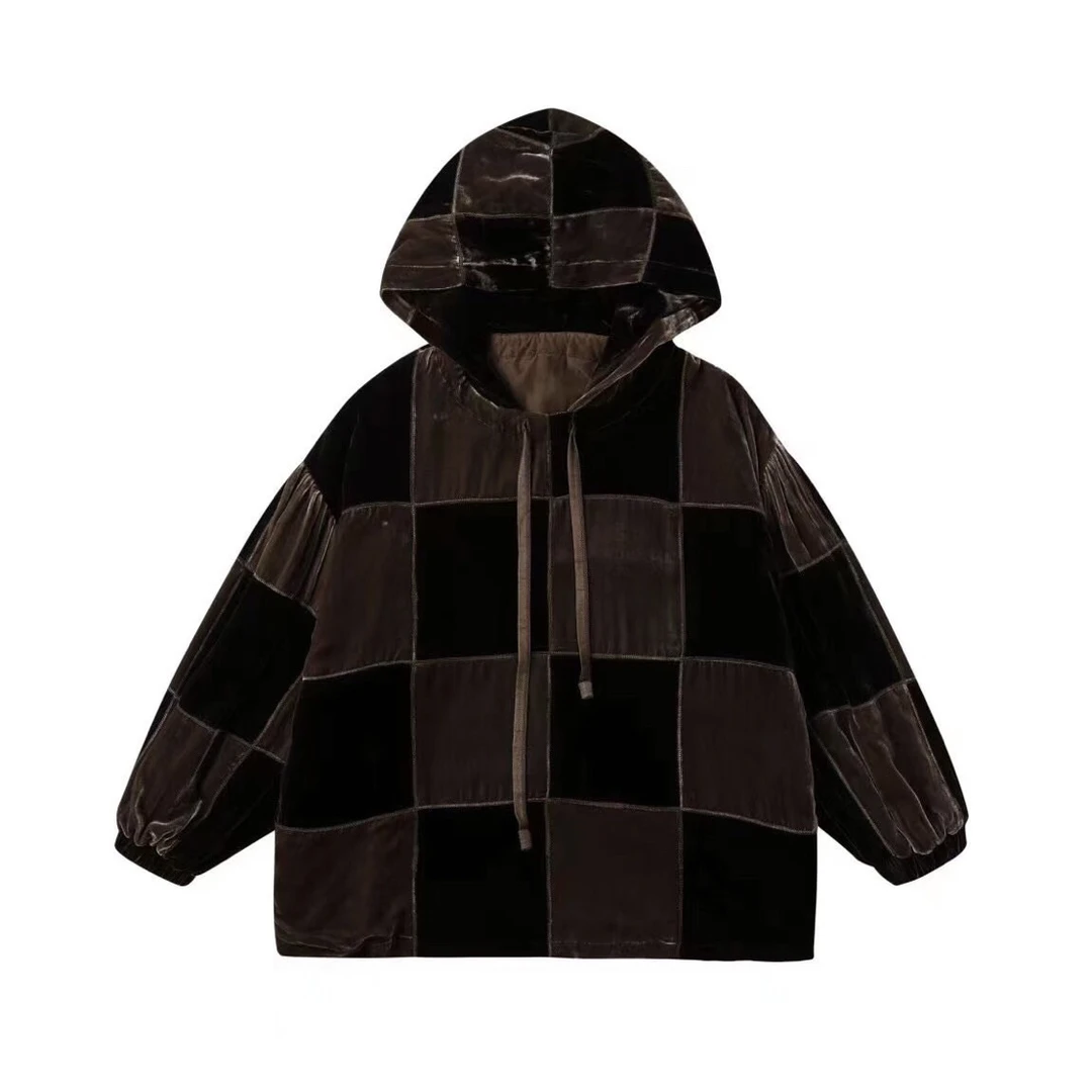 冬冬分享《垒土》458#棋盘格金丝绒卫衣