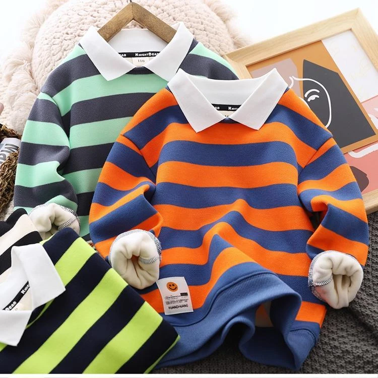 儿童POLO衫新款冬季中小童韩版一体绒加绒加厚上衣打底衫卫衣