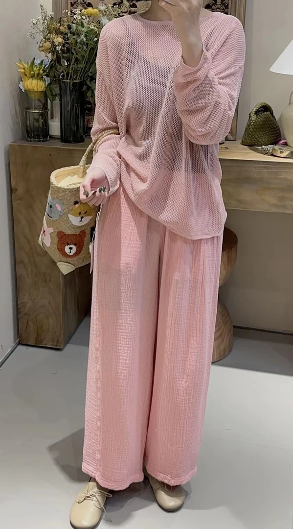 皱皱棉纱直筒裤休闲裤(9025#B5-2)约长89