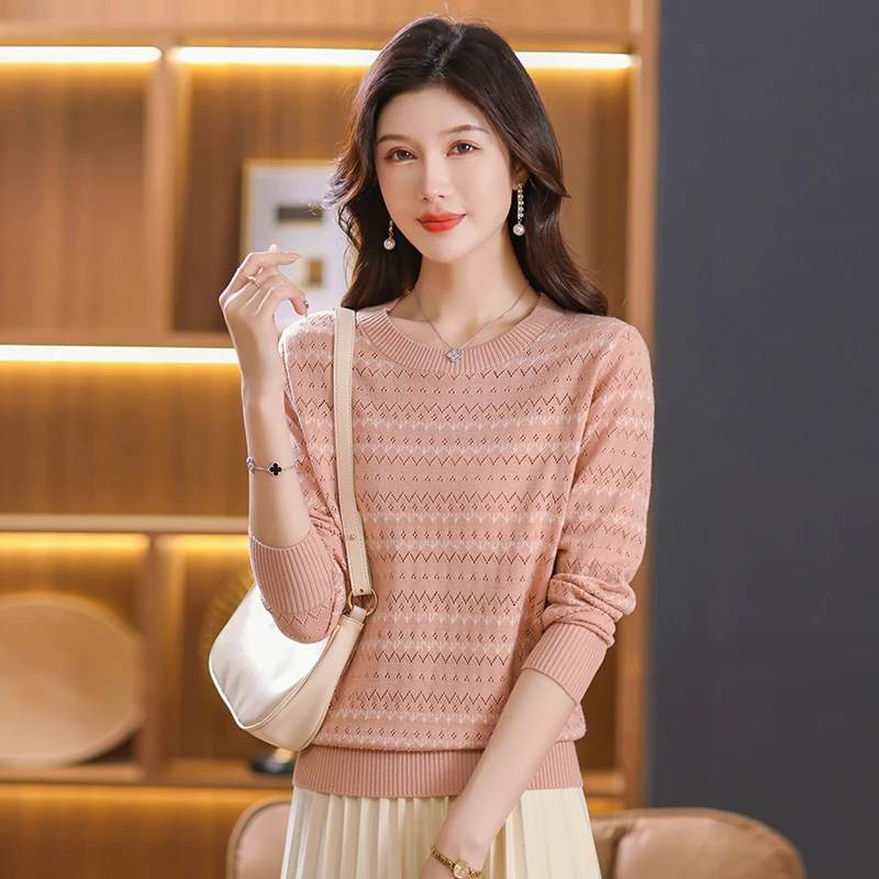 2024年新款春款圆领针织百搭时尚洋气套头薄款气质宽松毛衣989