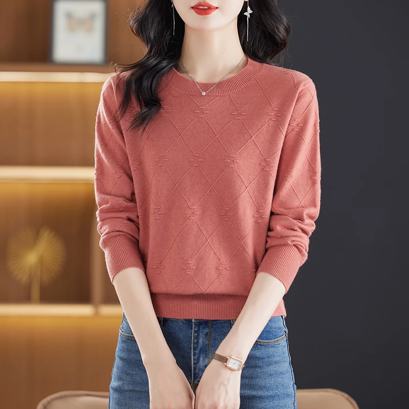 新款长袖针织百搭圆领时尚洋气套头气质宽松春秋毛衣85078