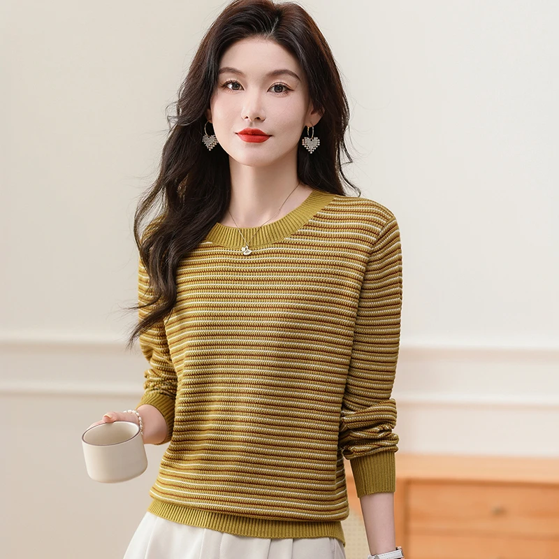 2024新款圆领肌理纹时尚套头洋气打底宽松百搭气质长袖针织衫955