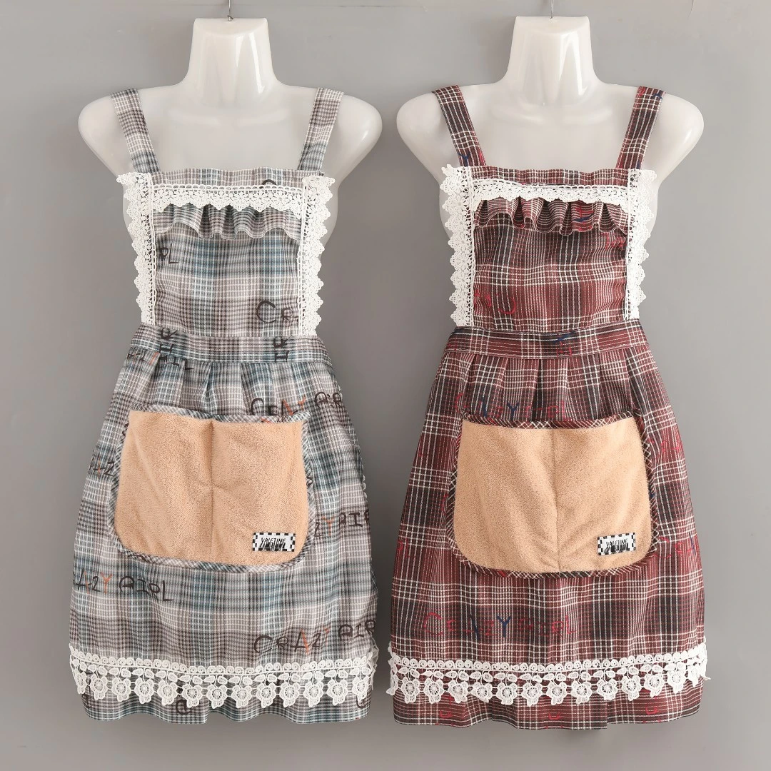 蕾丝水晶绒时尚围裙时尚厨房做饭上班居家餐饮爆款工作服擦手可爱