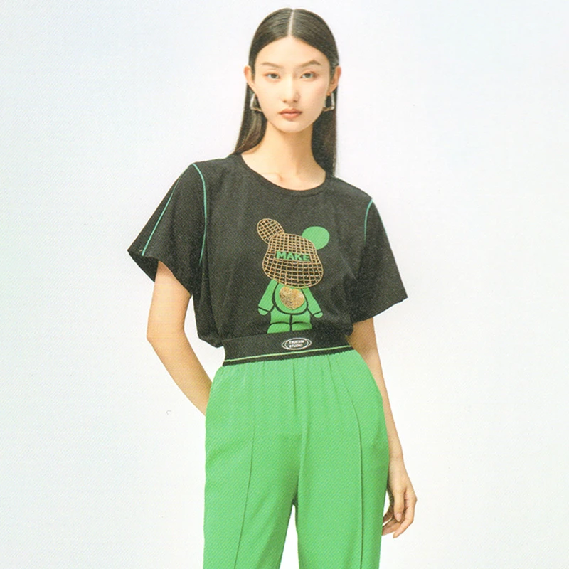 350421【羽系列】中性圆领图案时尚短袖T恤232Z161