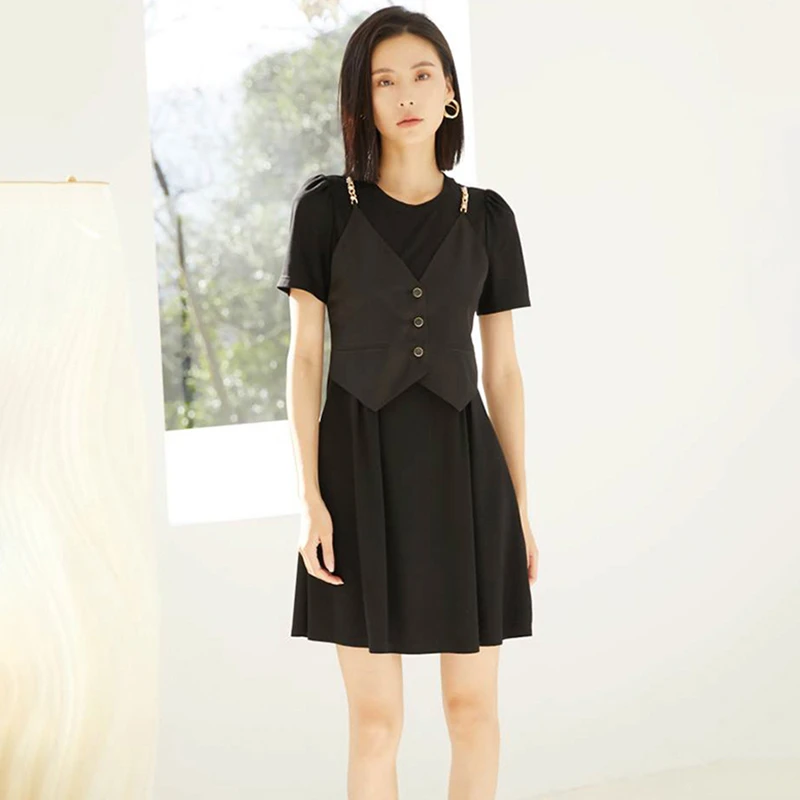 351055【艺系列】显瘦假两件连衣裙23XL3718