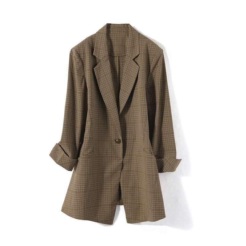 27788【妮系列】格子中长款西装外套025W02313