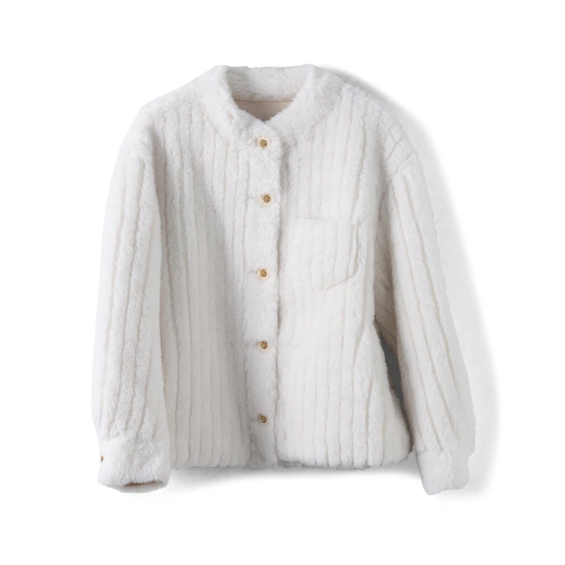 28190【依目系列】圆领毛绒开衫外套5H814221D