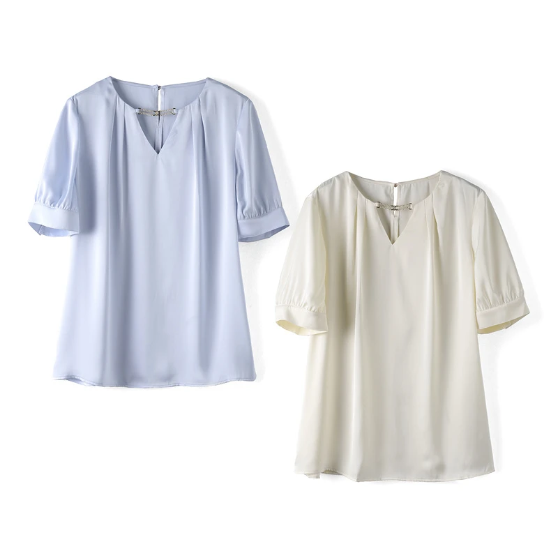 36189【S系列】甜美风缎面透气雪纺衬衫33L14064