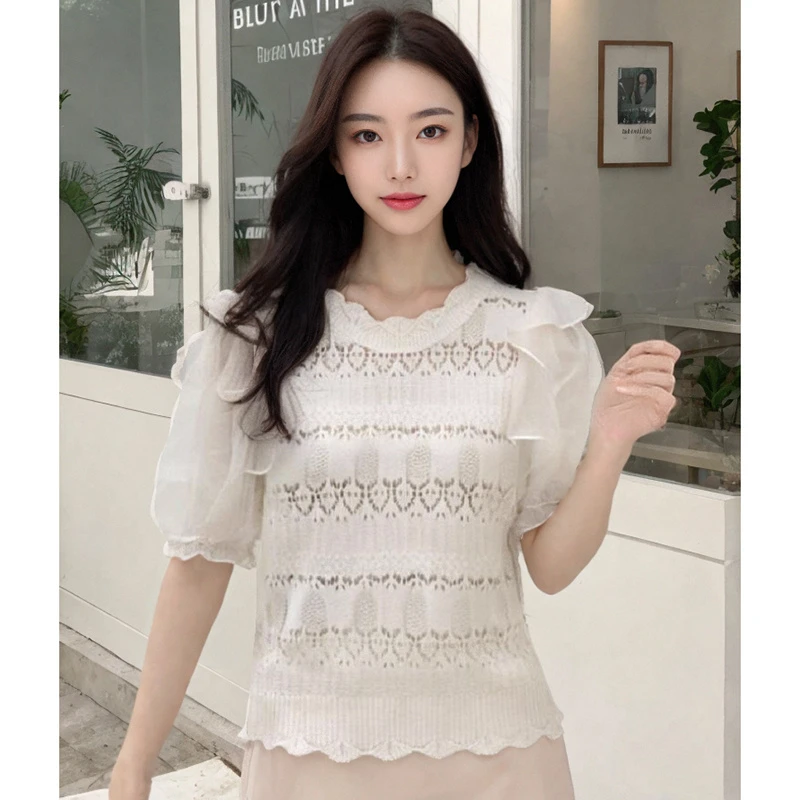 36527【X系列】镂空拼接衬衫XY23031