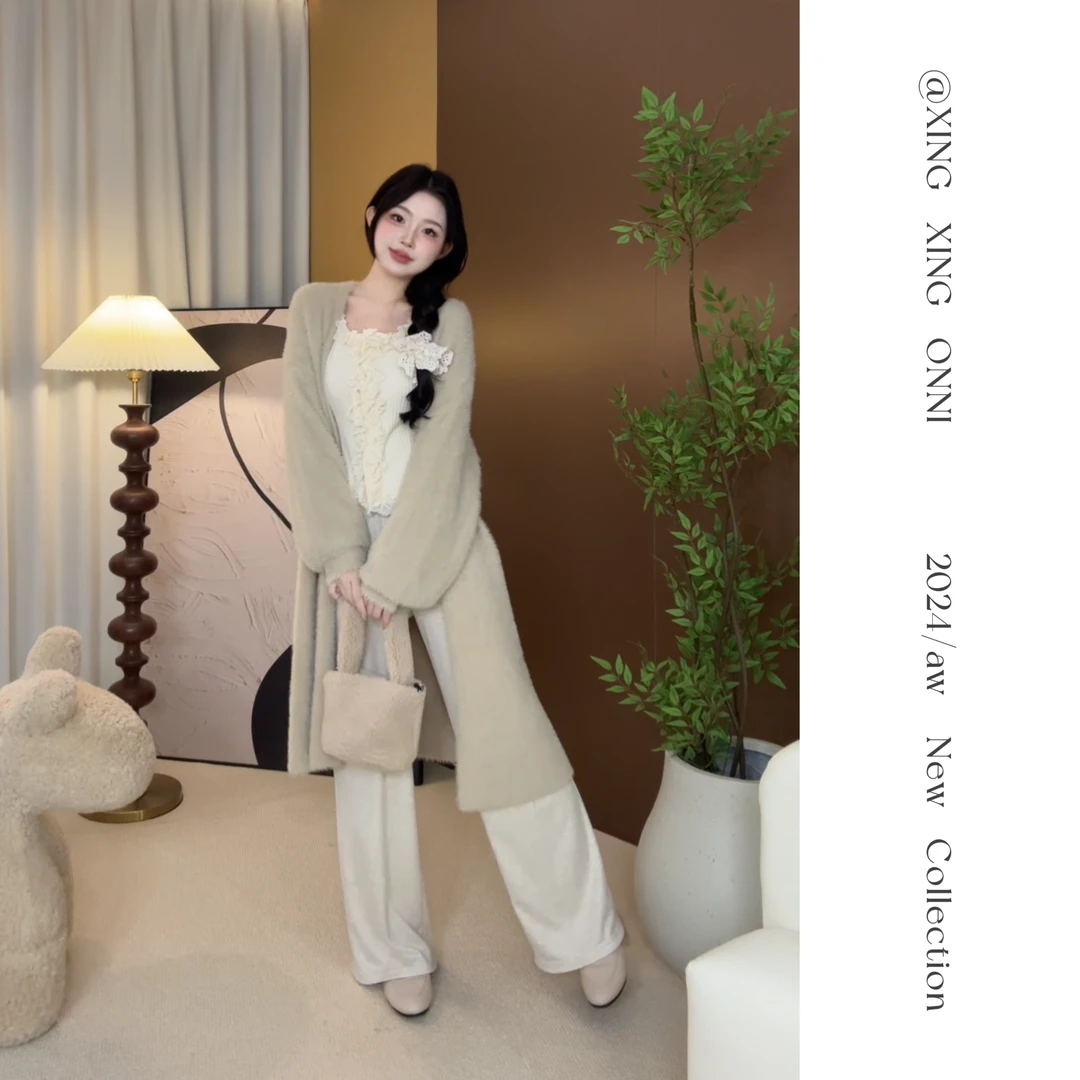 【山茶麋鹿】韩系慵懒风穿搭精致蕾丝修身内搭松弛气质套装X053