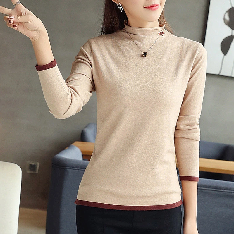 秋冬新款通勤半高领打底毛针织衫毛衣加绒加厚保暖时尚韩版