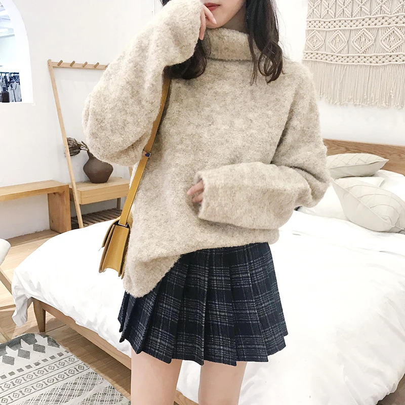 2024秋冬女装慵懒风软糯宽松外穿针织衫女高领厚毛衣韩版百搭学院