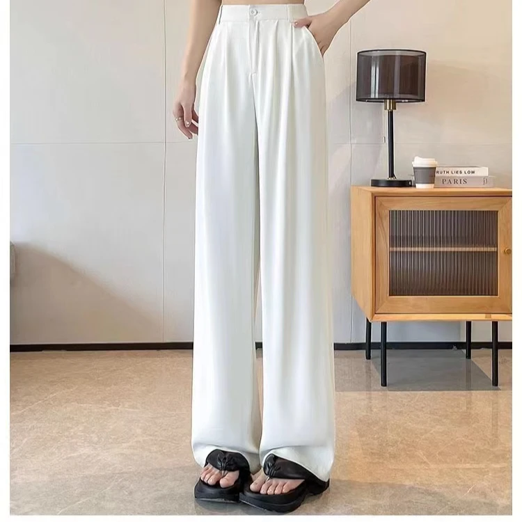 24009显瘦黑色阔腿宽松百搭休闲裤高腰西装裤