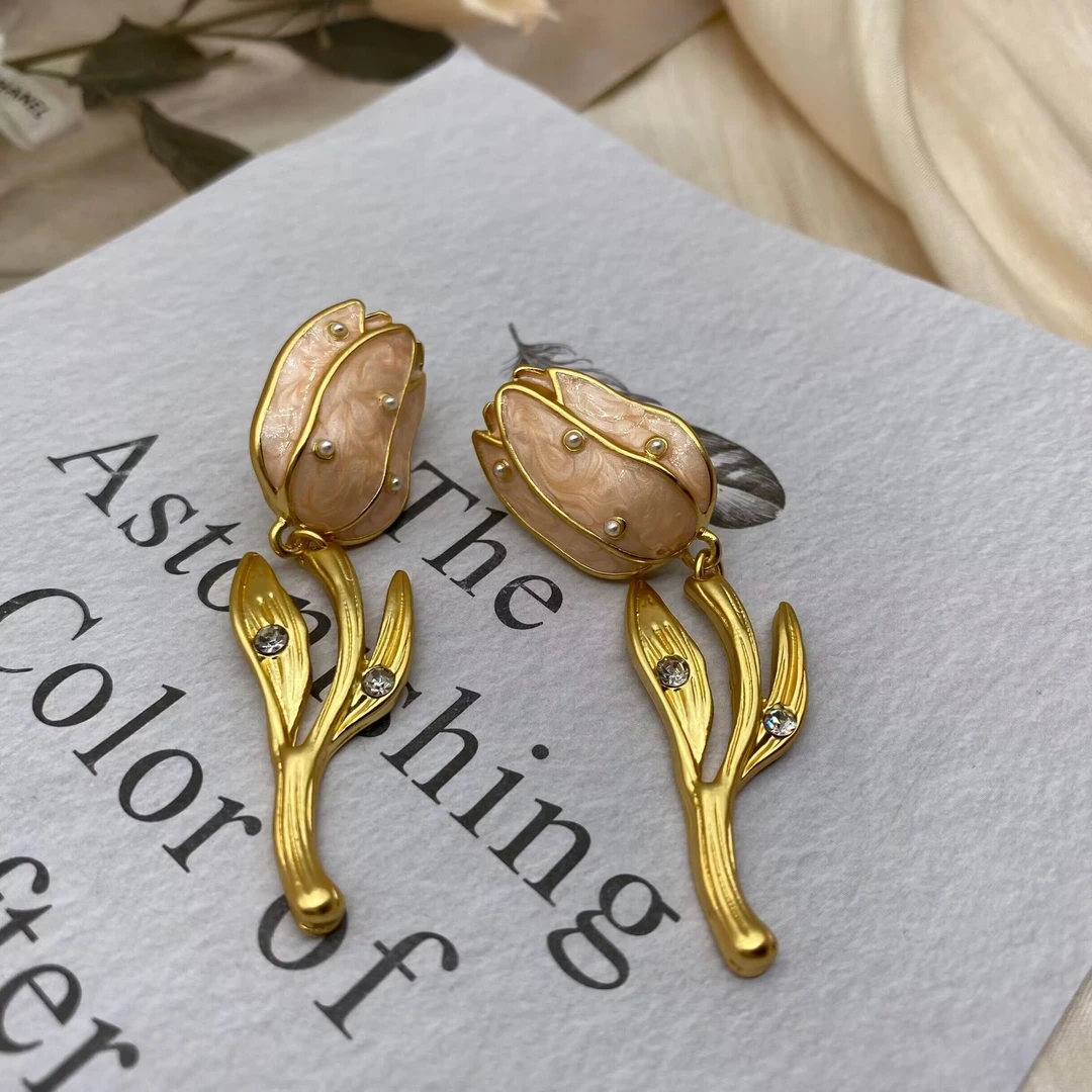 铜合金耳饰 中古Vintage手工气质百搭复古法式小众简约优雅饰品