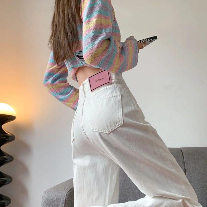 白色阔腿牛仔裤女夏季薄款高腰宽松显瘦小个子MM百搭垂感直筒拖地