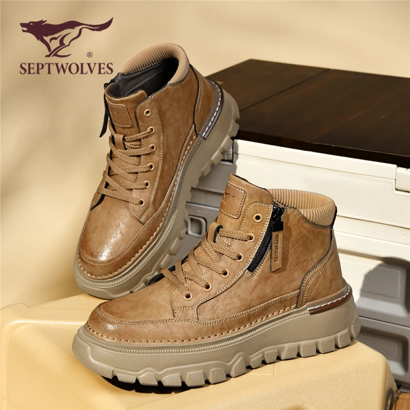 七匹狼2025春夏马丁靴休闲男士时尚百搭真皮复古潮流高帮0843