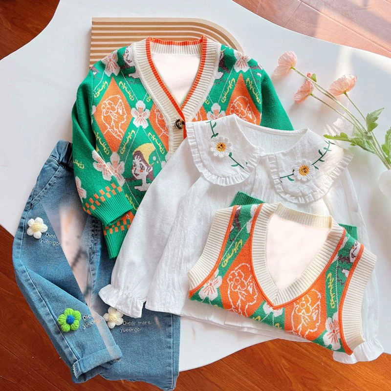 宝宝背心毛衣春秋款秋装针织2025新款V领外穿马甲儿童洋气,KF369