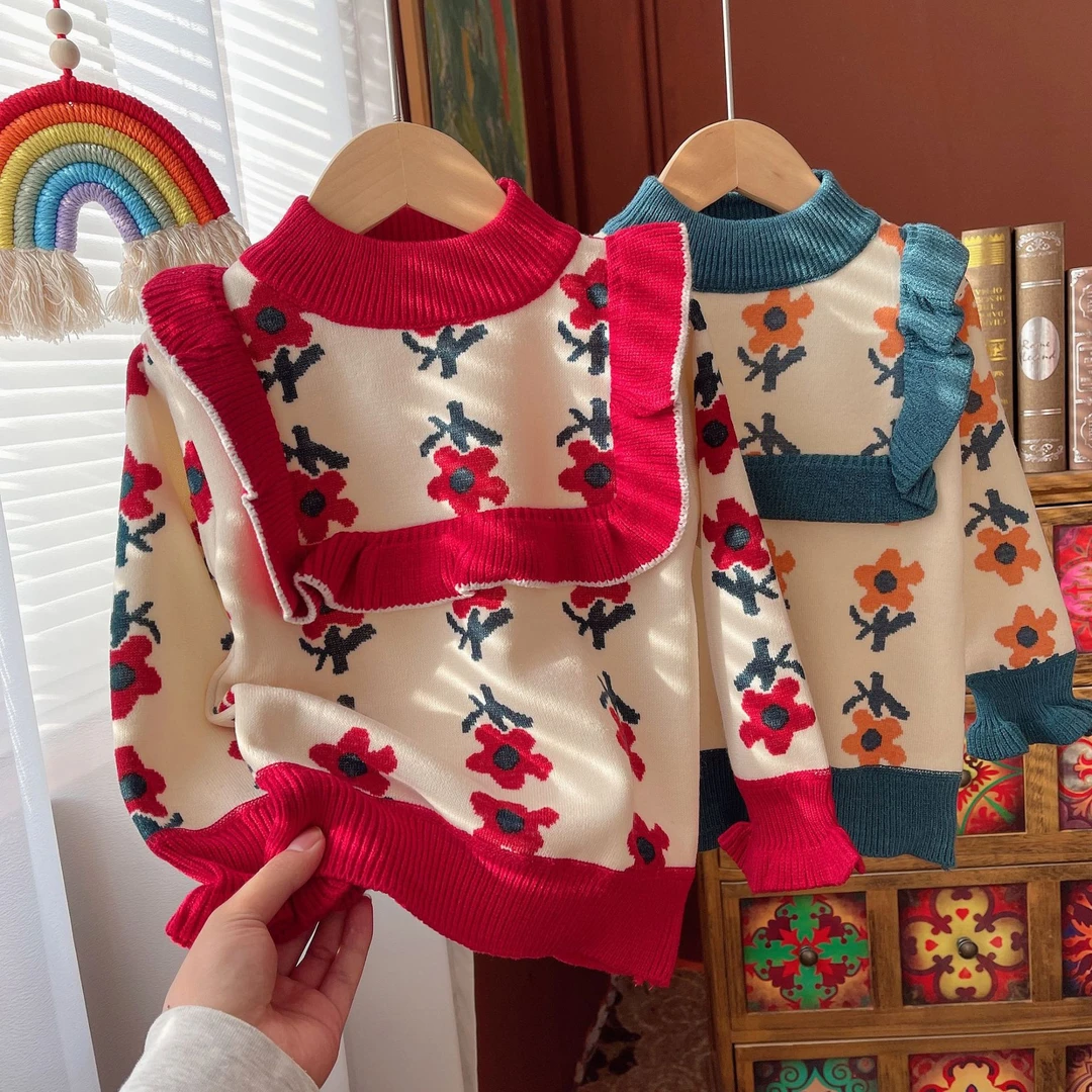 男童女童秋冬款套头毛衣儿童宝宝针织衫加绒童装上衣洋气打底衫新