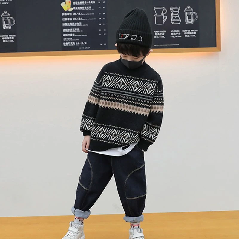 儿童毛衣男童2025秋冬新款帅气宝宝套头线衣韩版洋气童装春秋圆领