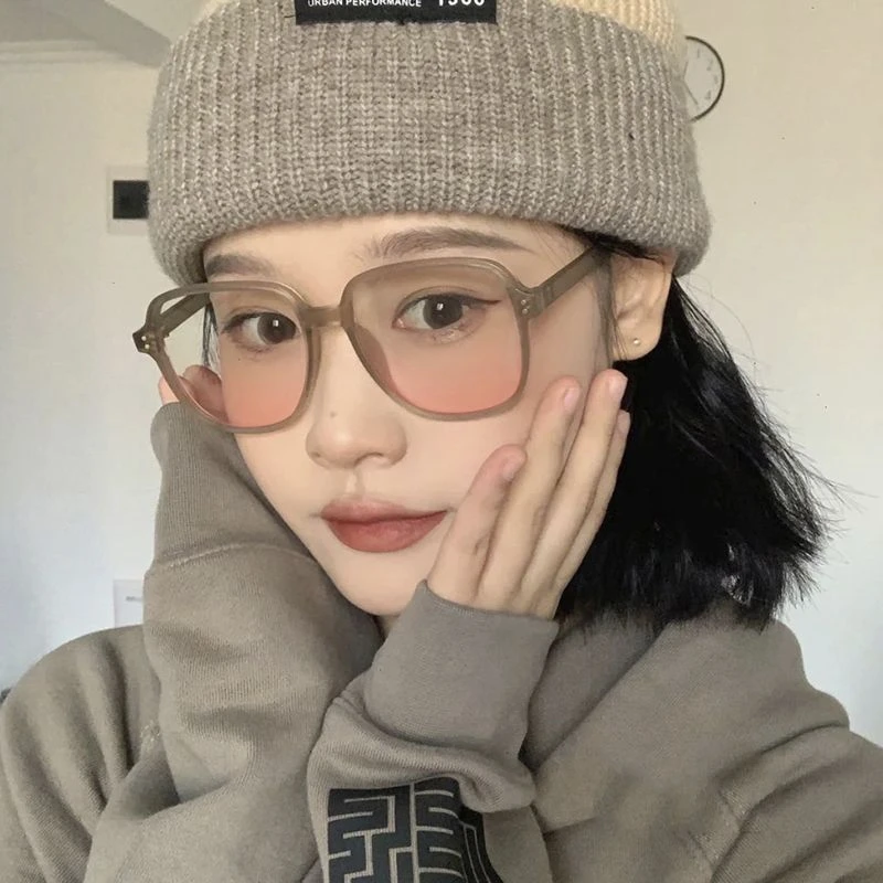 纯欲风腮红眼镜大框方圆脸眼镜框无度数近视平光镜眼镜女素颜神器