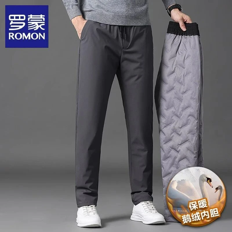 【鹅绒】罗蒙秋冬季休闲男士外穿直筒长裤时尚男裤加厚保暖羽绒裤潮