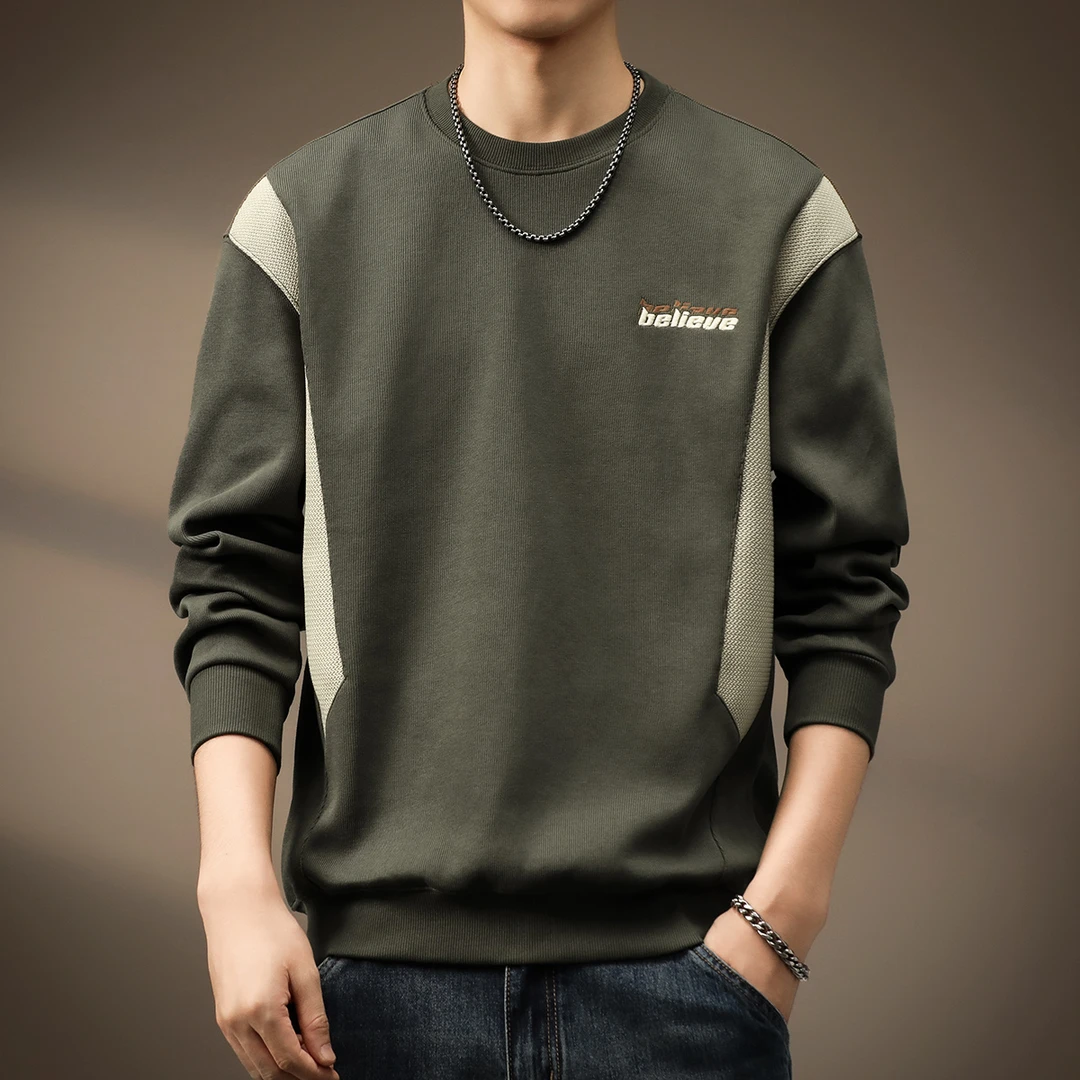 秋季男上衣宽松圆领套头男士春秋运动时尚休闲百搭潮流长袖卫衣男