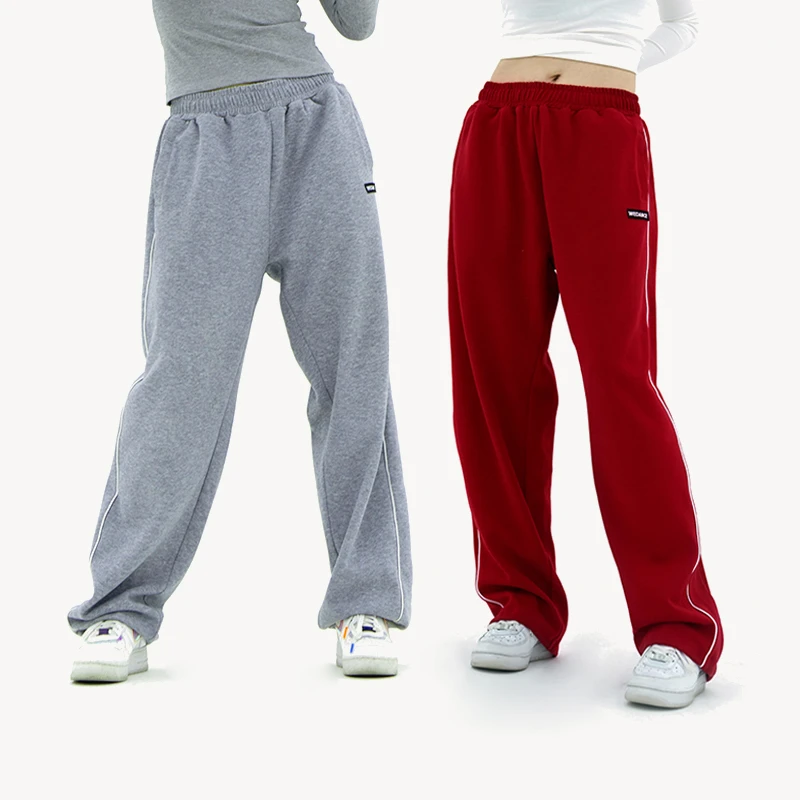 大陈唯舞2024新款百搭休闲显高显瘦宽松灰红运动卫裤