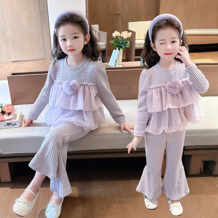 女童新款春秋季套装女宝宝韩版洋气喇叭裤秋装小女孩时髦两件套