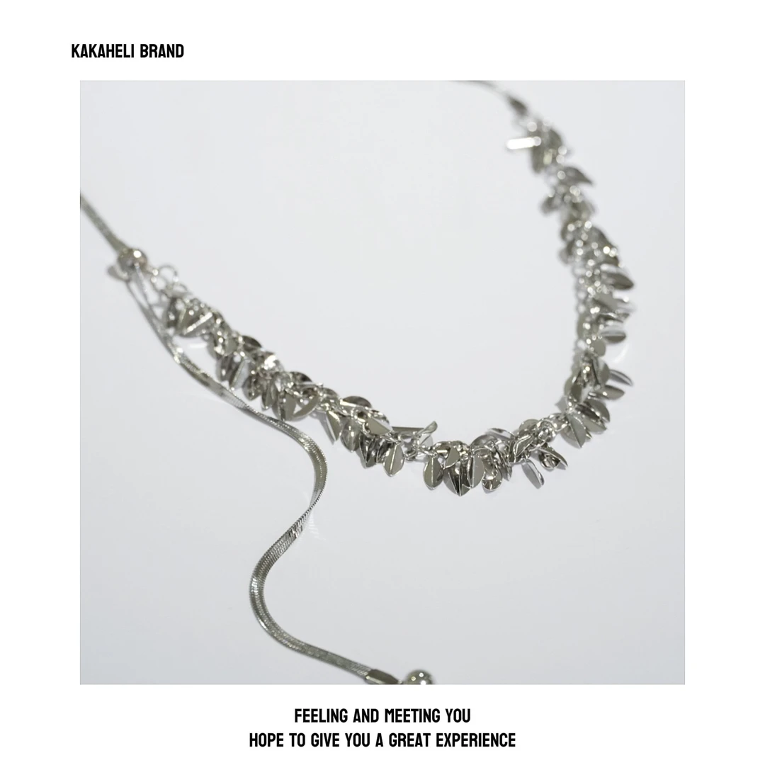 钛钢项链 手工气质轻奢时尚小众简约拼接素款蛇骨叶子项链KK659