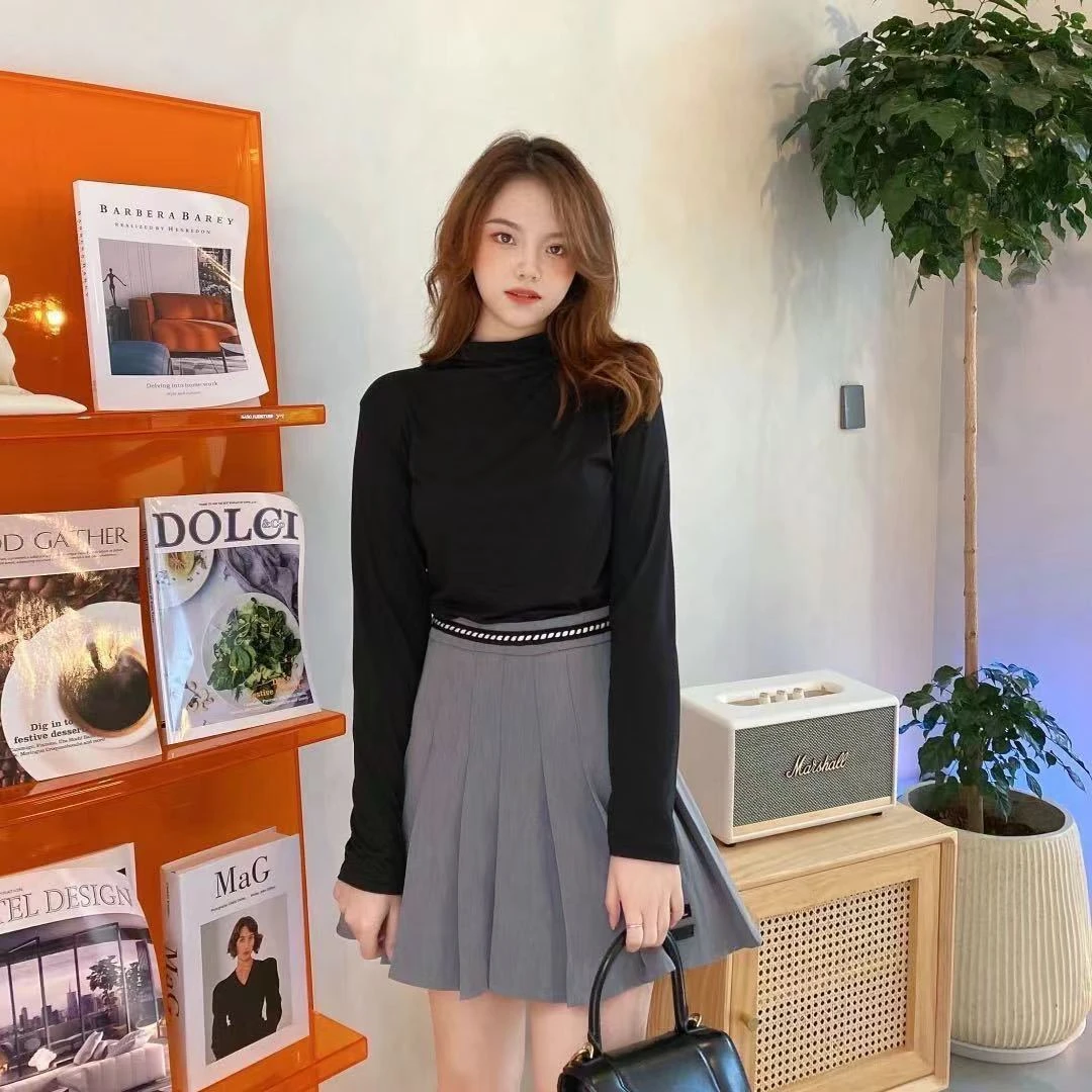 秋冬面膜衣半高领纯色高弹力打底衫时尚内搭