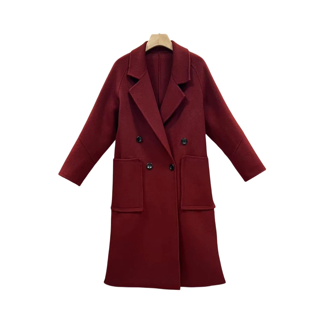 冬季新款绵羊毛廓形慵懒风纯色毛呢外套24391