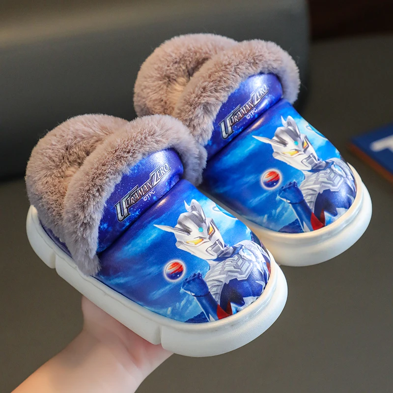 赛罗奥特曼儿童秋冬家居室内防滑保暖男孩毛绒卡通男童防水棉拖鞋