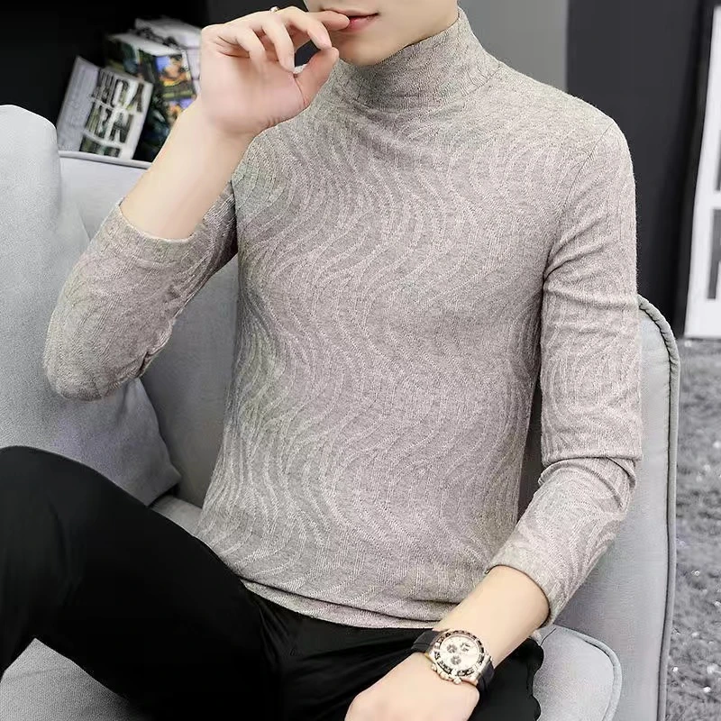 高档时尚男士毛衫高领秋冬季修身韩版针织衫打底潮牌青年套头新款