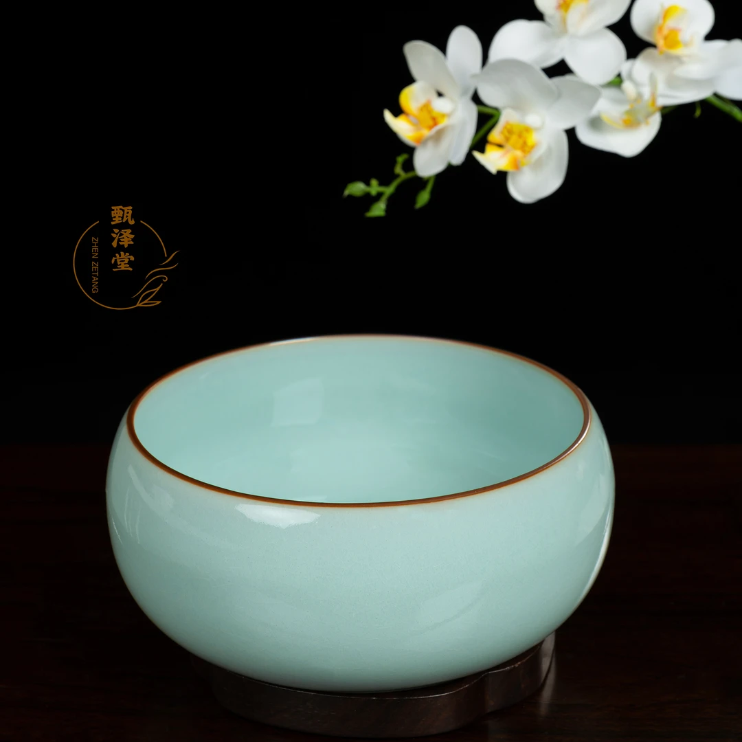原矿汝天青圆形水洗茶洗天青釉汝窑陶瓷茶具天青色中式