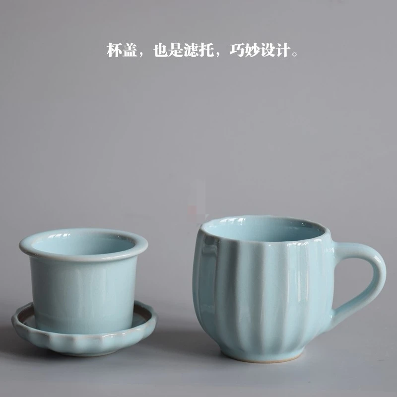 甄品·原矿天青釉汝瓷丰收杯（省工王振宇）汝窑办公杯陶瓷茶杯