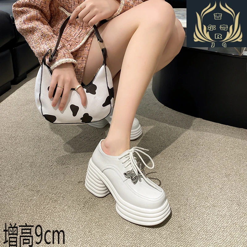 2023春季新款9cm真皮休闲小个子韩版单鞋女防水台显瘦松糕底女鞋
