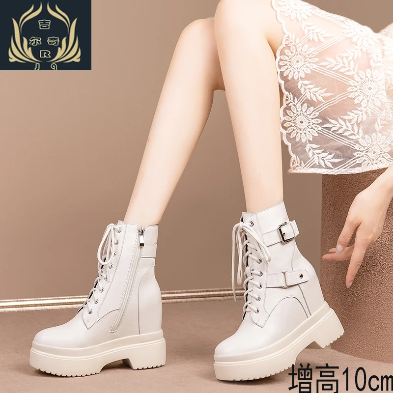 2023秋冬新款10cm内增高真皮韩版马丁靴女小个子加绒保暖短筒女靴