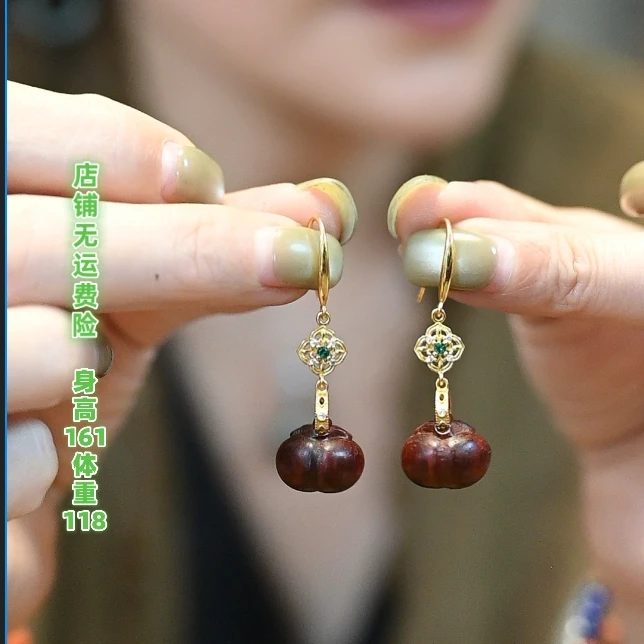 925银木质耳饰 茶语-小叶子事事如意耳挂