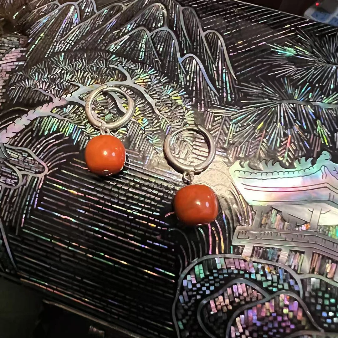 925银珐琅耳饰 茶语-红色老型珠耳挂