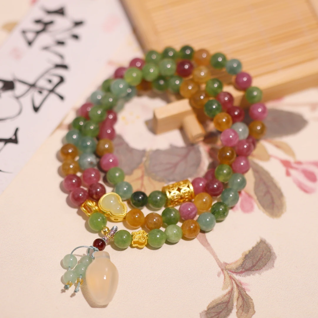 七彩碧玺气质优雅多圈玉兰花手串SL328