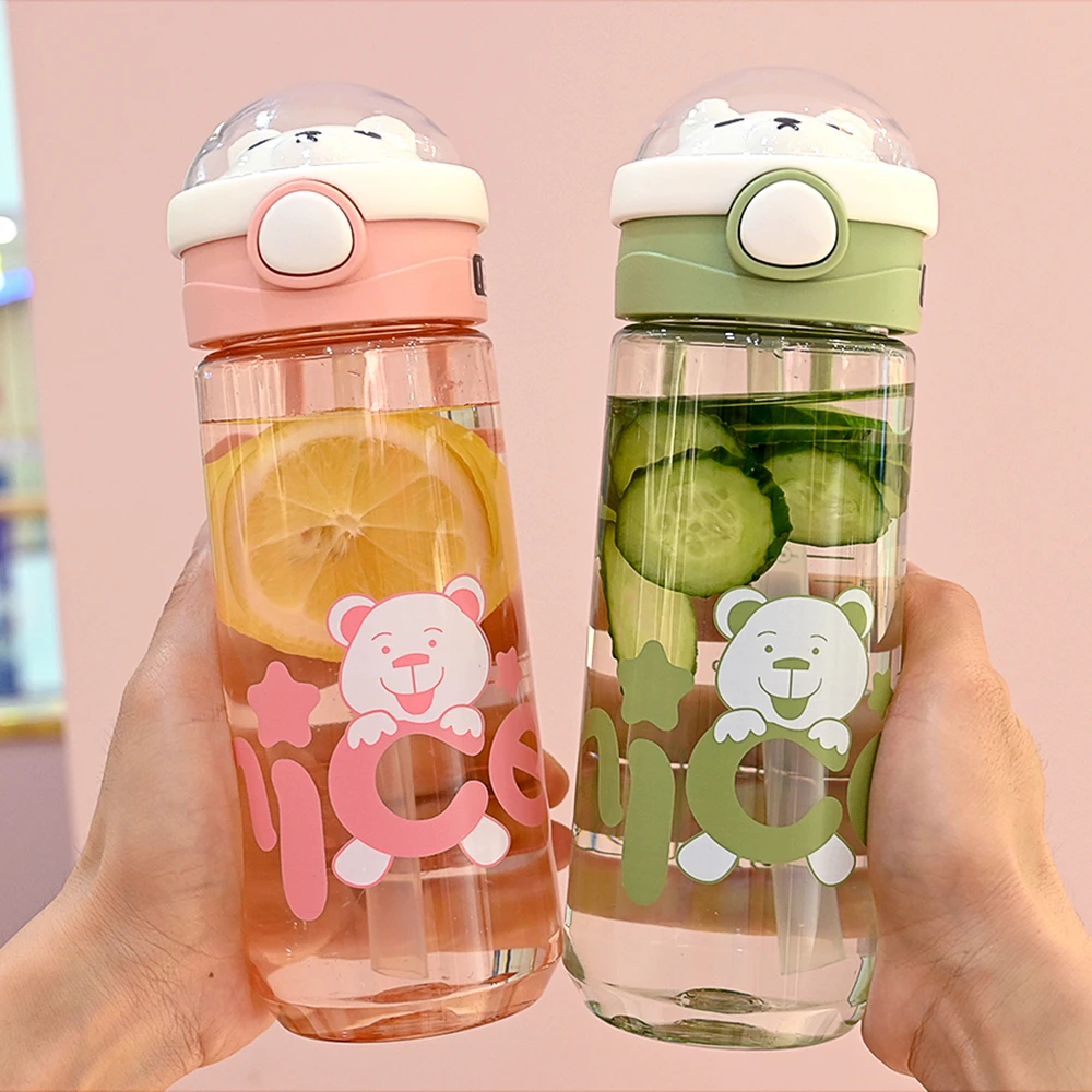 色丽雅高颜值吸管水杯女生运动便携学生网红孕产妇可爱抱抱熊杯子