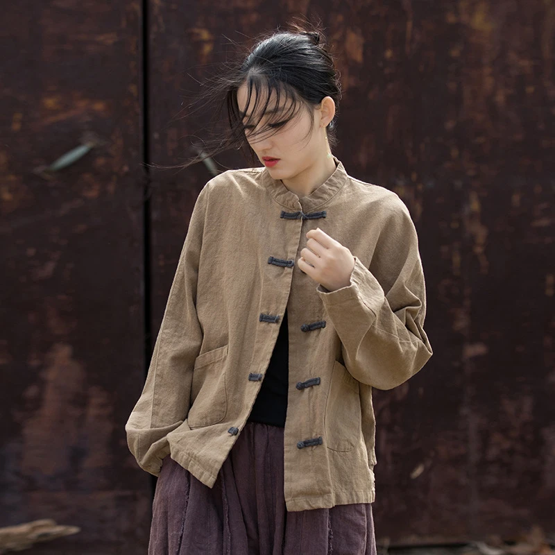 春夏秋季女装炒色新品撞色盘扣上衣改良新中式居家旅行女式外衣