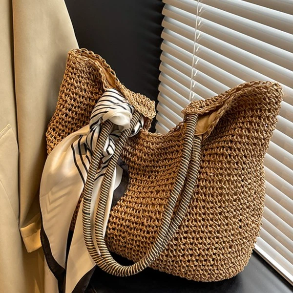 休闲大容量草编包包女2026新款秋冬流行百搭单肩包通勤草编托特包