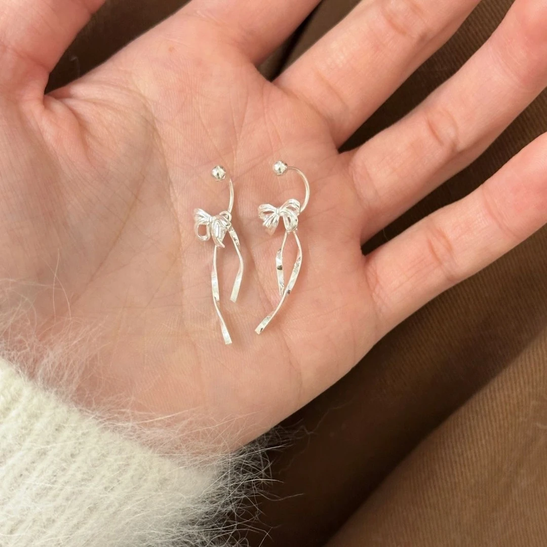 合金耳饰 丝带蝴蝶结耳钉新款2024年爆款耳环小众设计高级感甜美